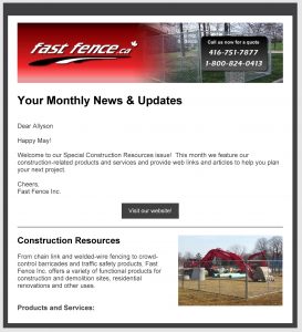 Fast Fence monthly e-newsletter